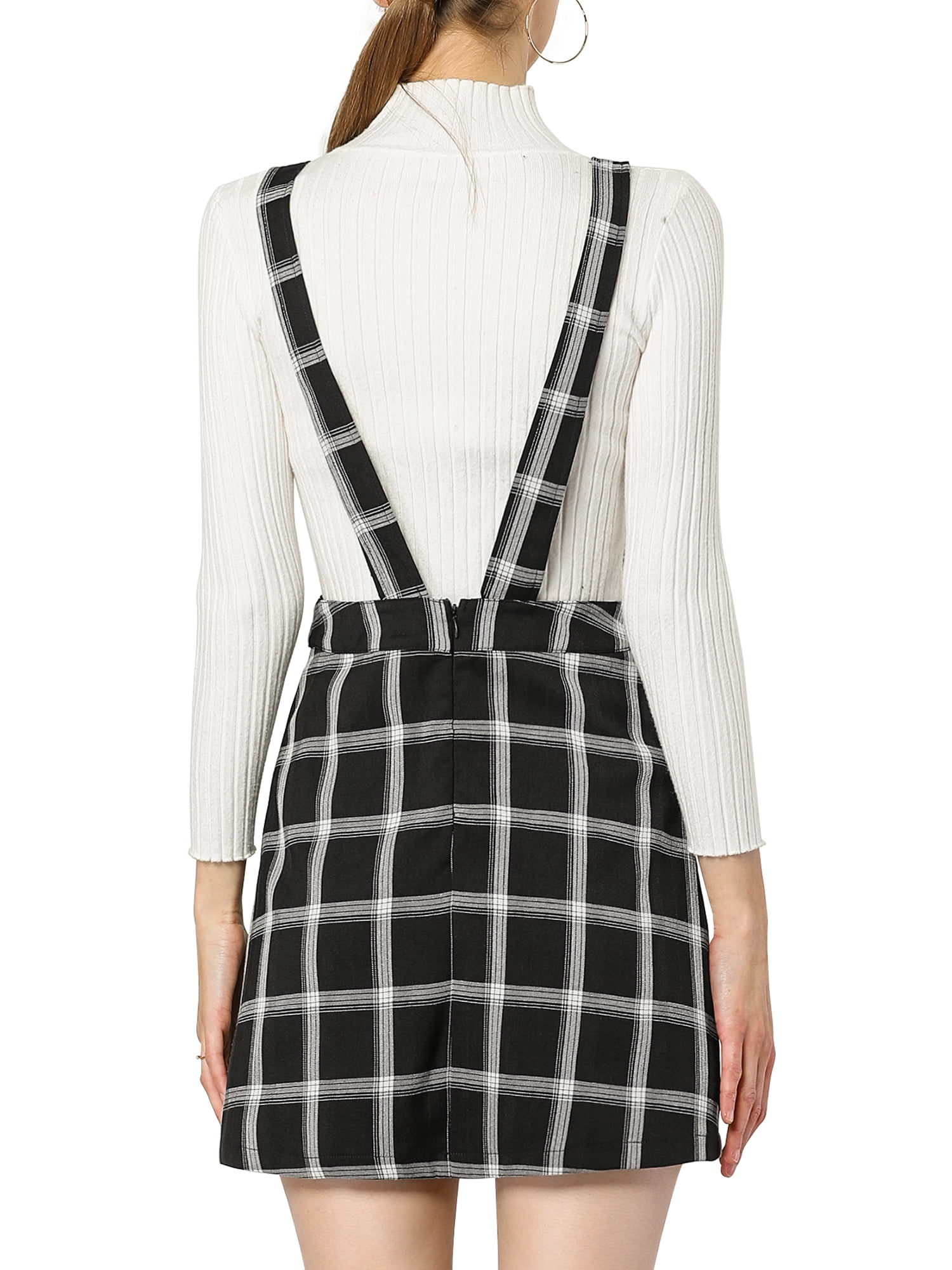 DARING DIVA Christmas Plaids Adjustable Strap Suspender Above Knee Dress S Black-White