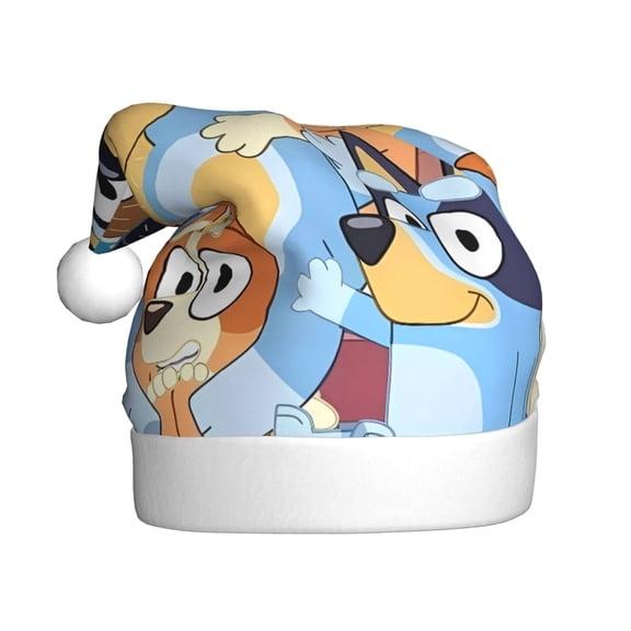 Kowoue Bluey Pattern Santa Hat Christmas Hats for Adults, Holiday Unisex Velvet Comfort Xmas Hat for Women Men
