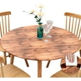 thumbnail image 1 of Rally Home Goods Indoor Outdoor Patio Round Fitted Vinyl Tablecloth, Flannel Backing, Elastic Edge, Waterproof Wipeable Plastic, Brown Rustic Barn Wood Grain for 5-Seat Table 36-42’’ Diam, 1 of 8