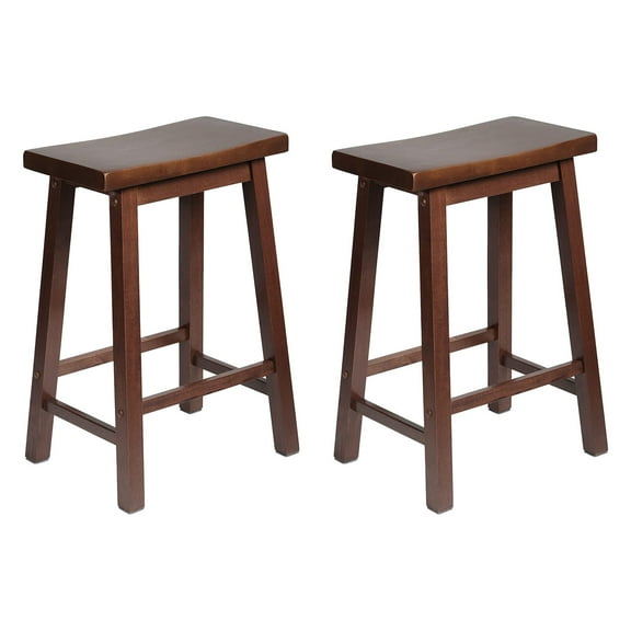 Classic Saddle Seat 24 Inch Kitchen Bar Counter Stool, Walnut (2 Pack)