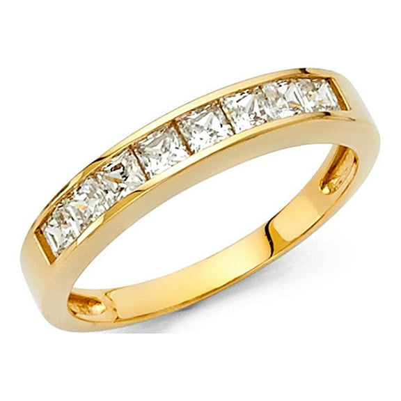 14k Yellow Gold CZ Princess Wedding Band Anniversary CZ Ring Bridal Square CZ Band Channel Set Size 7