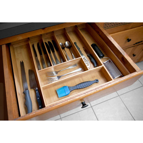 Home Basics Bamboo Expandable Cutlery Tray
