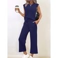 thumbnail image 6 of Two Piece Sets for Women Summer Vacation Outfits Cap Sleeve Tops Lounge Matching Sets Clothing Navy Blue XXL, 6 of 9