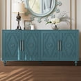 thumbnail image 2 of Gzxs 63" Large Wooden Sideboard with Carved Flower Doors and Metal Handles, Modern Storage Cabinet with Adjustable Shelves for Living Room, Kitchen, Entryway (Navy Blue), 2 of 7