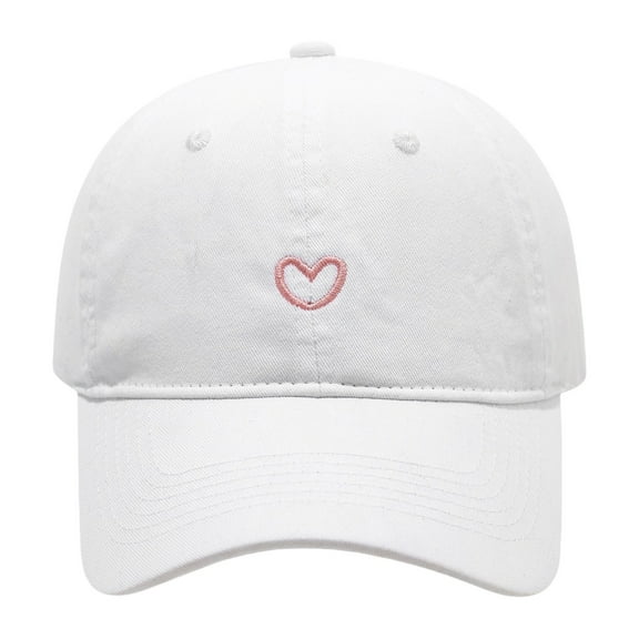 Women's Washed Baseball Cap - Heart Embroidered Soft Top Adjustable Hat,White,One Size,KLOY2K