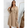 thumbnail image 2 of Solid Color V Neck Tie Waist Belted Dress for Women Knee Length, 2 of 3