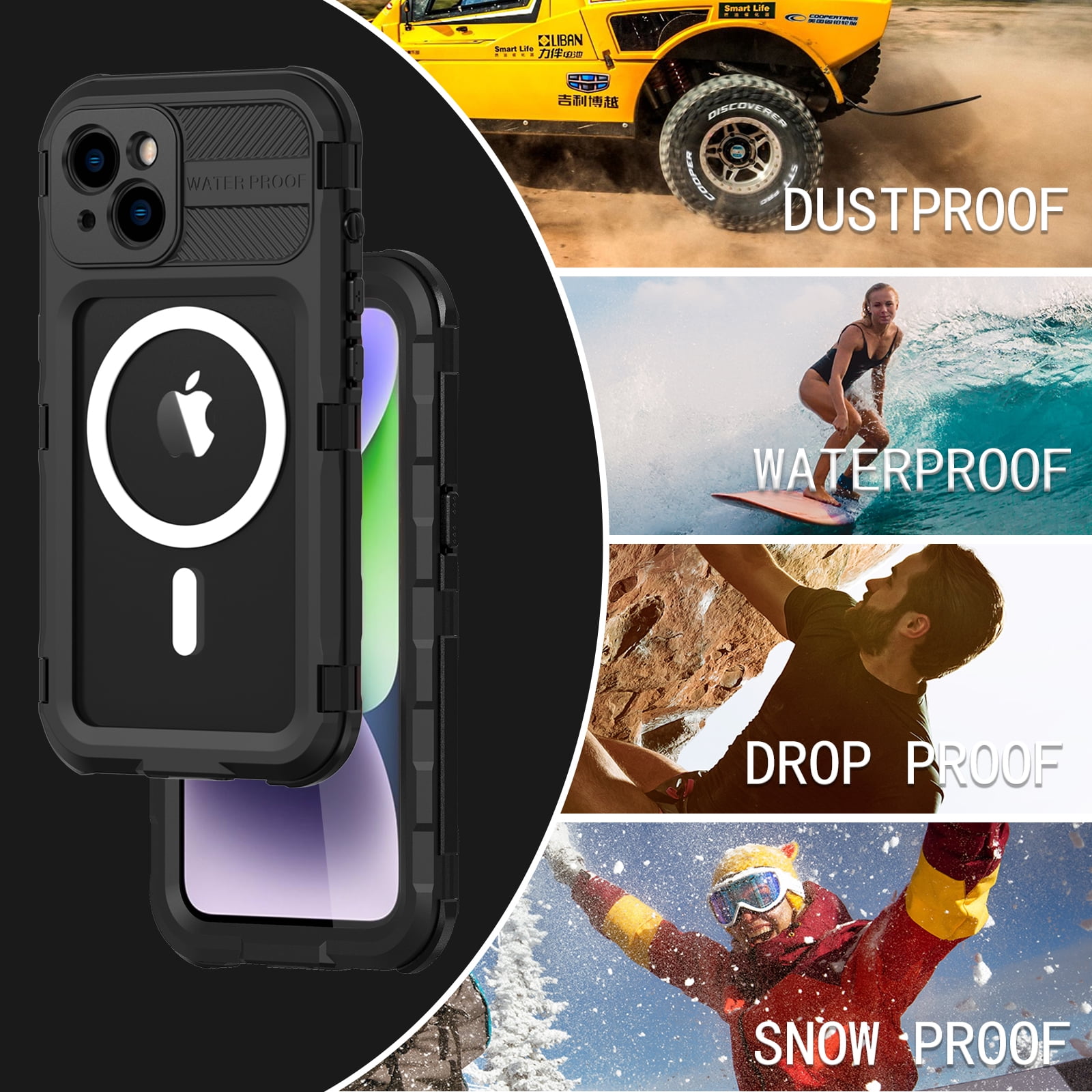for iPhone 15 Case, IP68 Waterproof Dustproof Shockproof Cases with Built-in Screen Protector, Full Body Sealed Protective Front and Back Cover for iPhone 15, 6.1 inch, Black