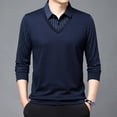 thumbnail image 2 of Men's Casual Striped Faux Two-Piece Long Sleeve Polo Tee, 2 of 5