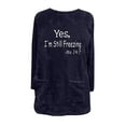 thumbnail image 4 of IROINNID Savings Women's Fall Tops Long Sleeve Round Neck Winter Warm Shearling Pullover Loose Fit Letter Print Tops with Pocket,Navy, 4 of 4