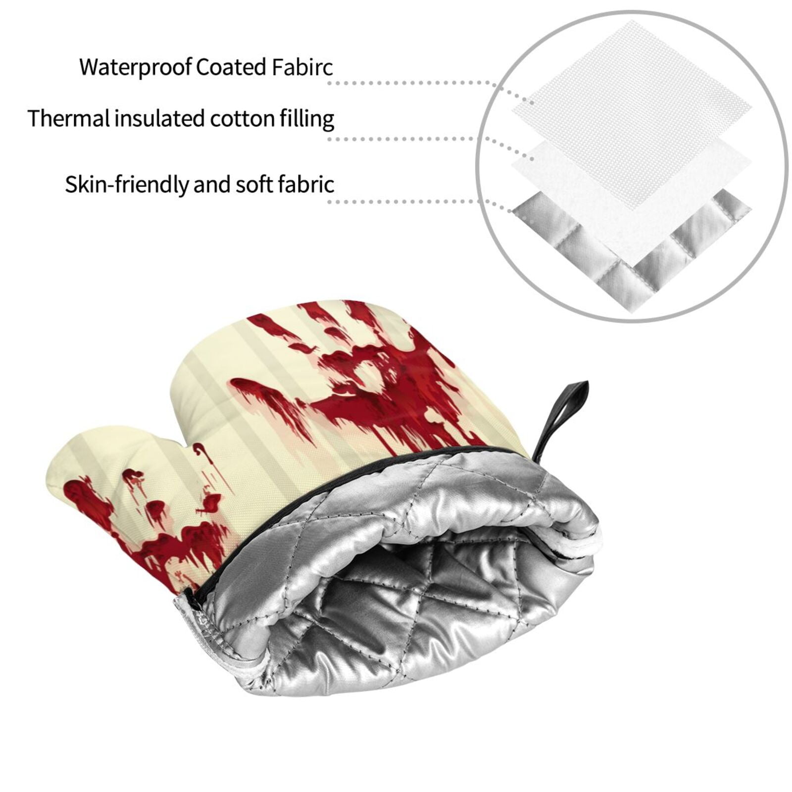 Splatter Bloody Hand Prints 4Pcs Oven Mitts and Pot Holders Sets Oven Kitchen Gloves Hot Pads for Cooking BBQ Baking Grilling