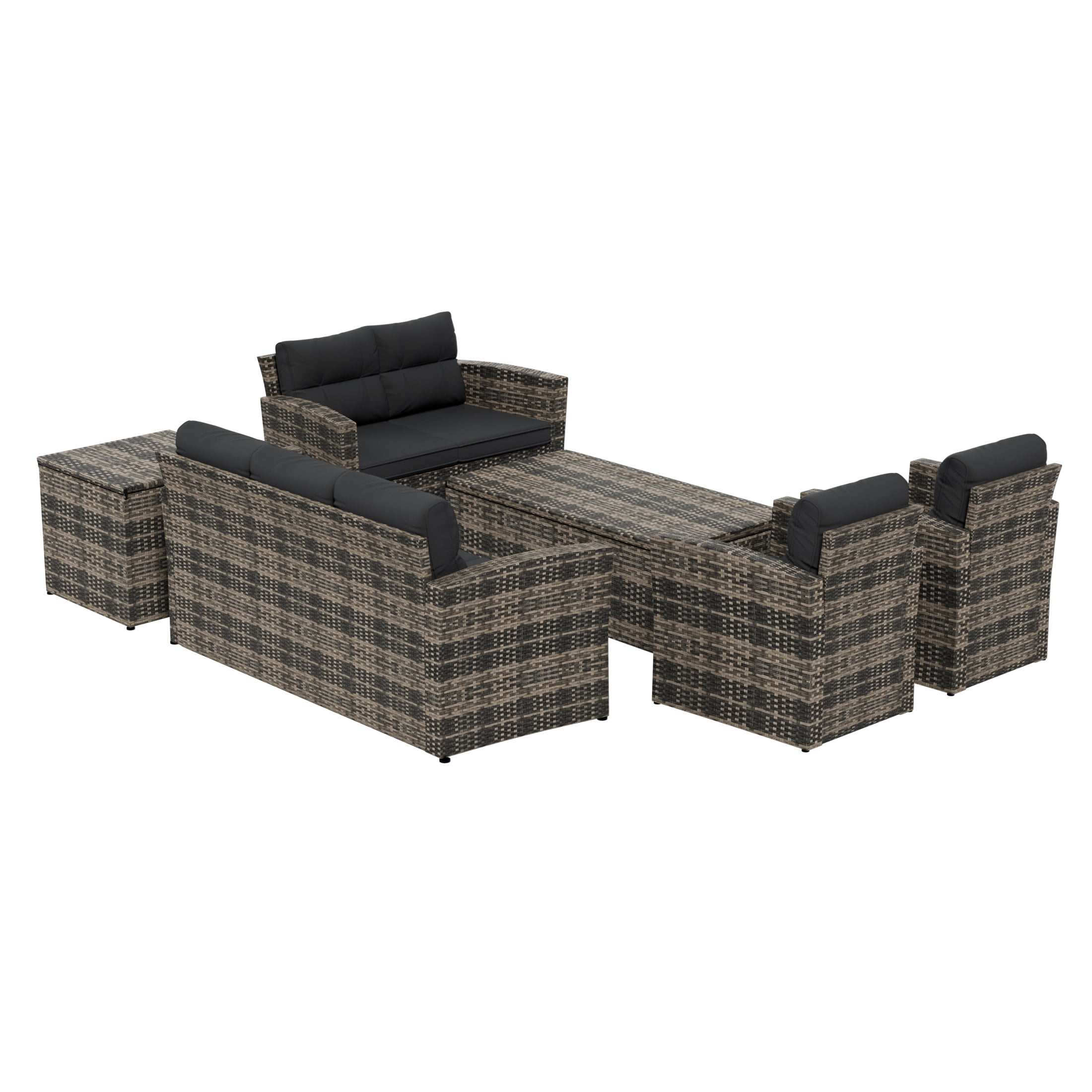 Westin Outdoor 6-Pieces Sofa Conversation Set PE Rattan Wicker Furniture, Brown/Gray