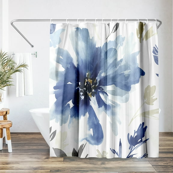 Americanflat 71" x 74" Shower Curtain, Indigo Version Finesse I Indigo Version by PI Creative Art