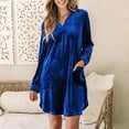 thumbnail image 2 of Fewfanhot Plus Size Dresses Velvet Button Down T Shirts Swing Mini Dress Casual Long Sleeves Lapel Tunic Tops, 2 of 8