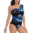thumbnail image 3 of Sikiie Blue Viper Snake Print Women One Piece Swimsuits Tummy Control One Shoulder Bathing Suits Ruffle Swimwear, From S to XXL-Small, 3 of 6