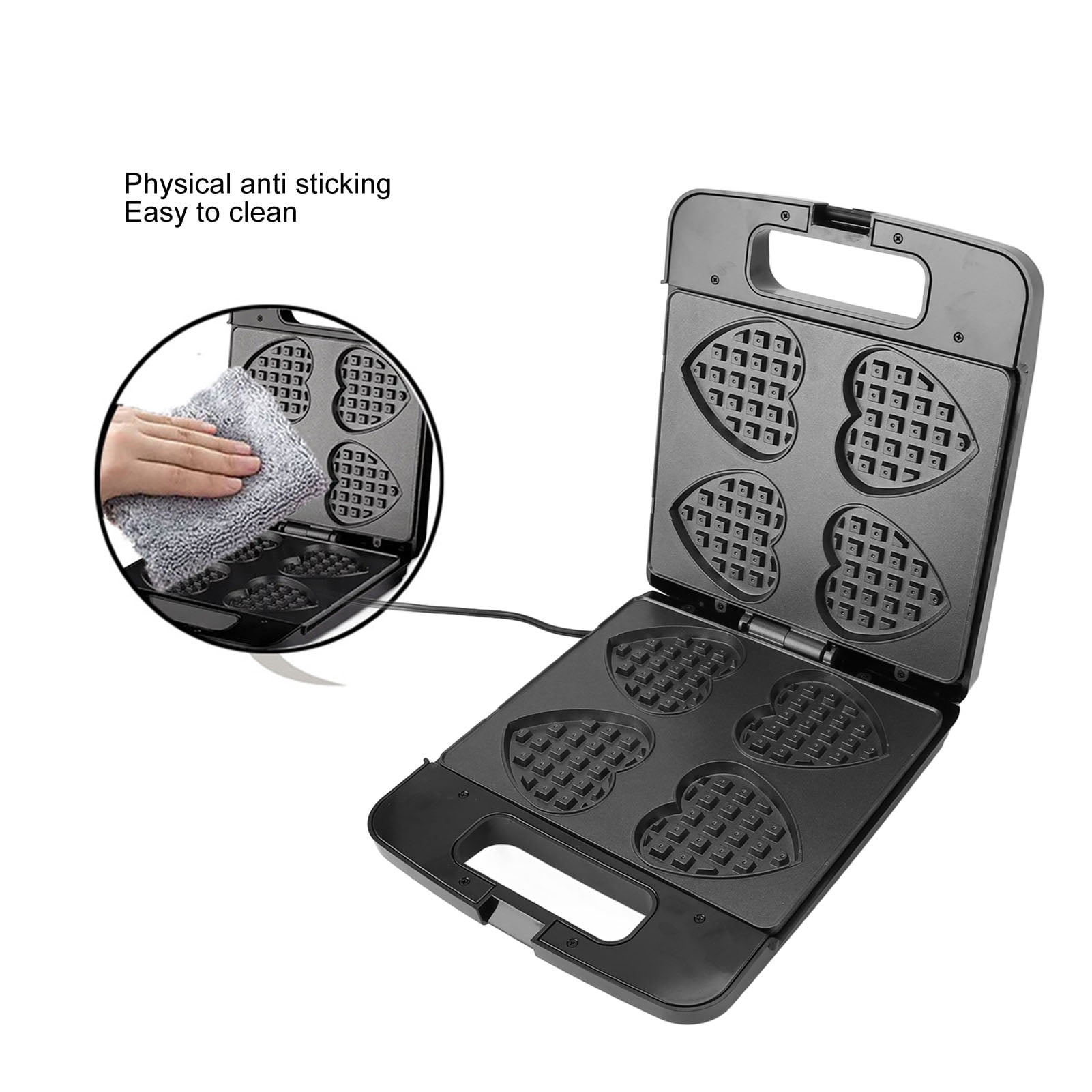 YAHHU Heart Shaped Waffle Maker 1400W High Power Nonstick Electric Belgian Waffle Machine Makes 4 Heart Waffles for Home Breakfast 13.7x11.4x5.1 inches / 35x29x13 cm EU Plug 220V