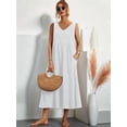 thumbnail image 4 of Womens Maxi Dress 2025 Sleeveless Summer Dresses V Neck Casual Tiered Sundresses with Pockets White M, 4 of 5