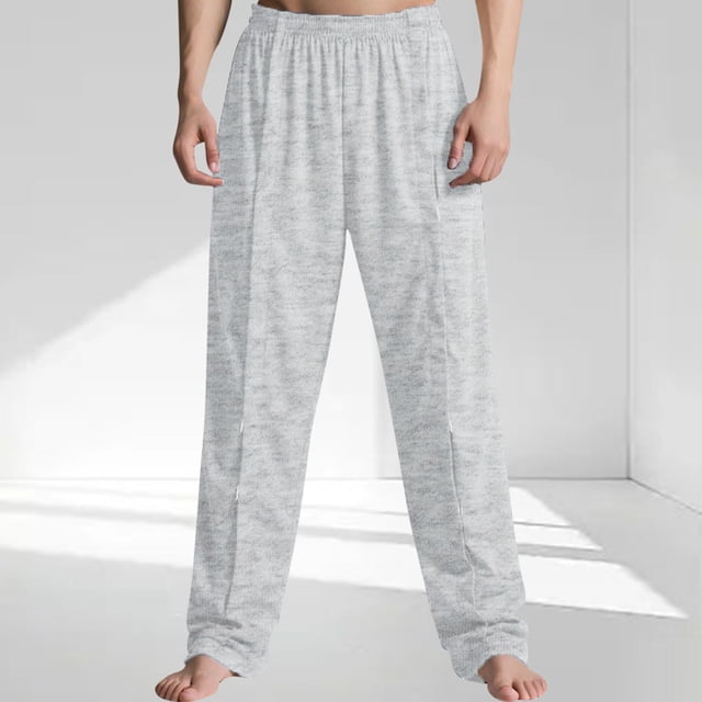 Ceisia Men's Gift Loose Straight-leg Side Slit Decor Casual Pants Mid-Rise Elastic Waist Square Decor Patches Pants