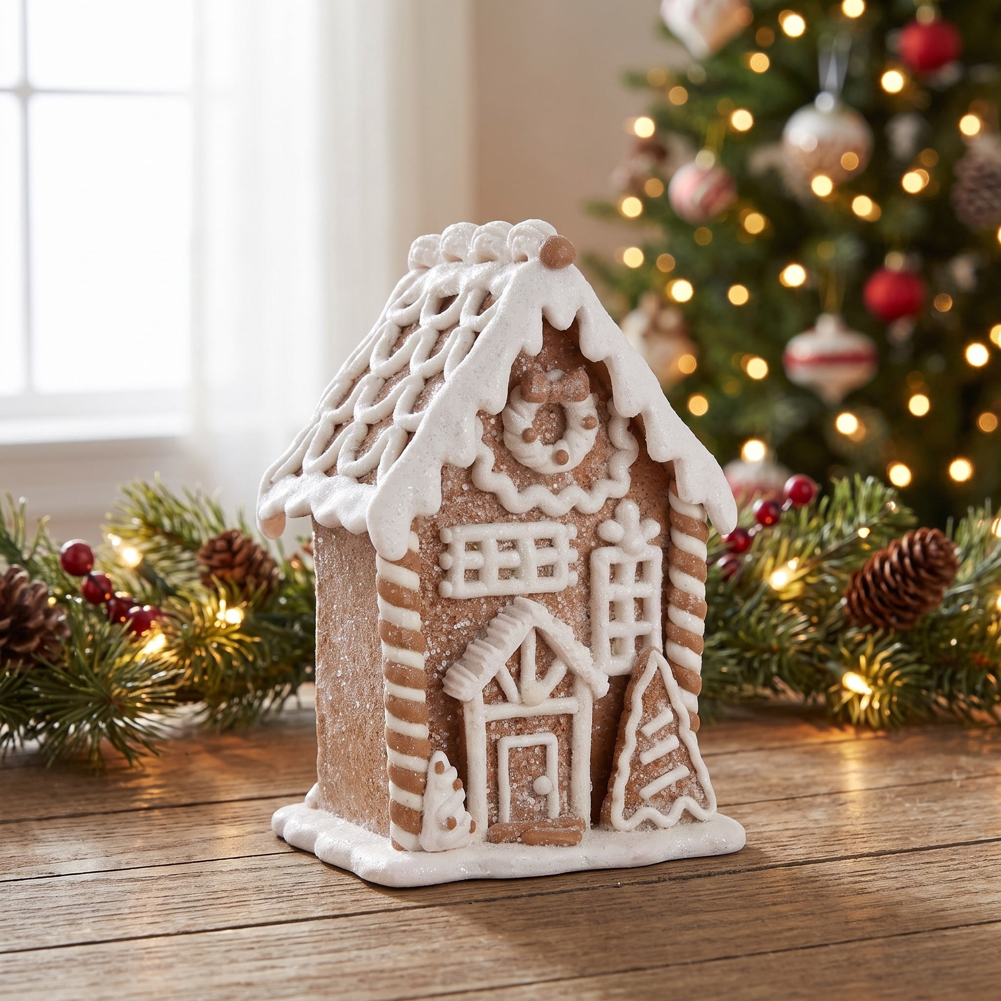 Clay Dough Gingerbread House Christmas Decoration, Brown and White, 5.5", by Holiday Time