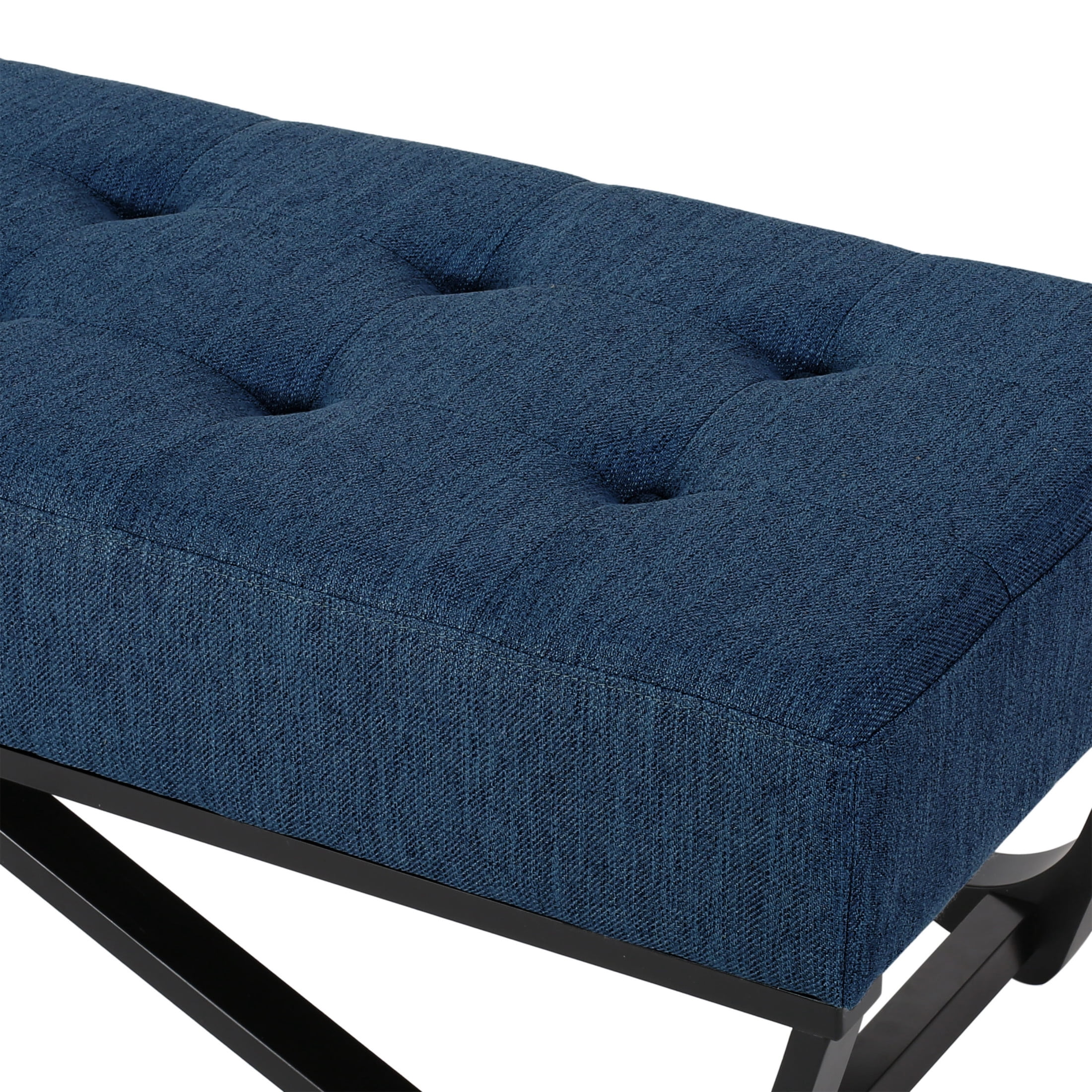 Christopher Knight Home Modern Button-Tufted Ottoman Bench, Elegant Bentwood Frame, Sleek Design, Navy Blue