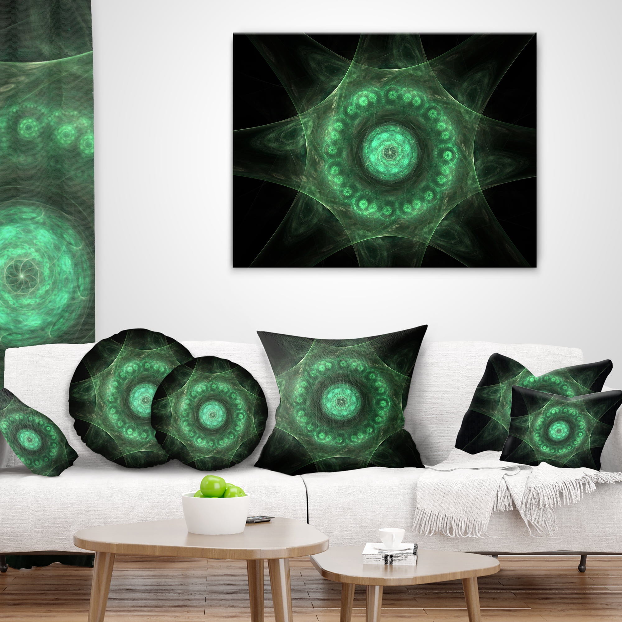 Designart Growing Radial Green Fractal Flower Art - Floral Throw Pillow - 16x16