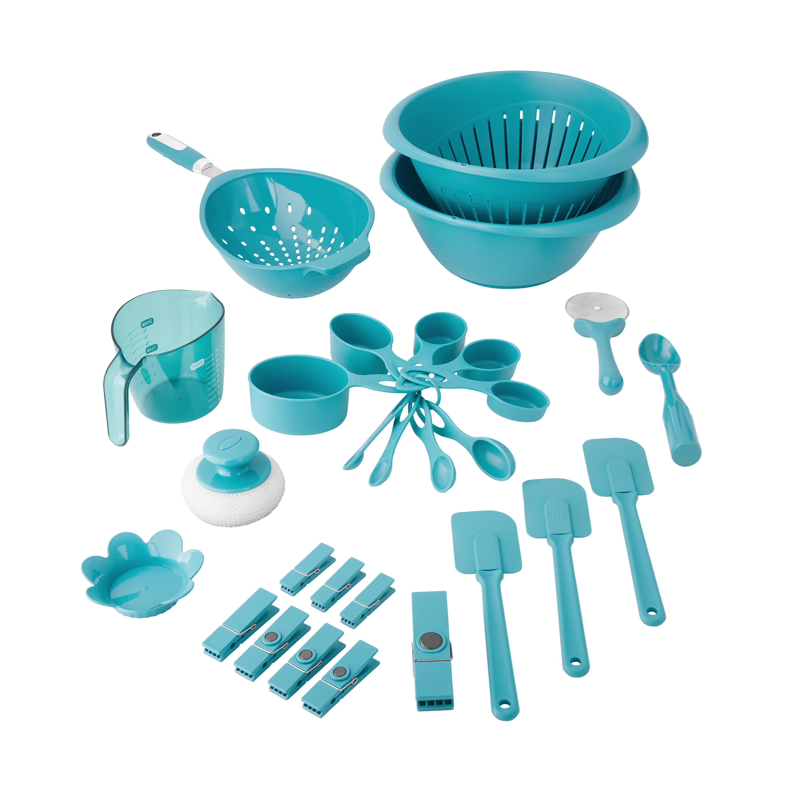 Mainstays 28-Piece Plastic Kitchen Tools and Gadgets Set, Teal