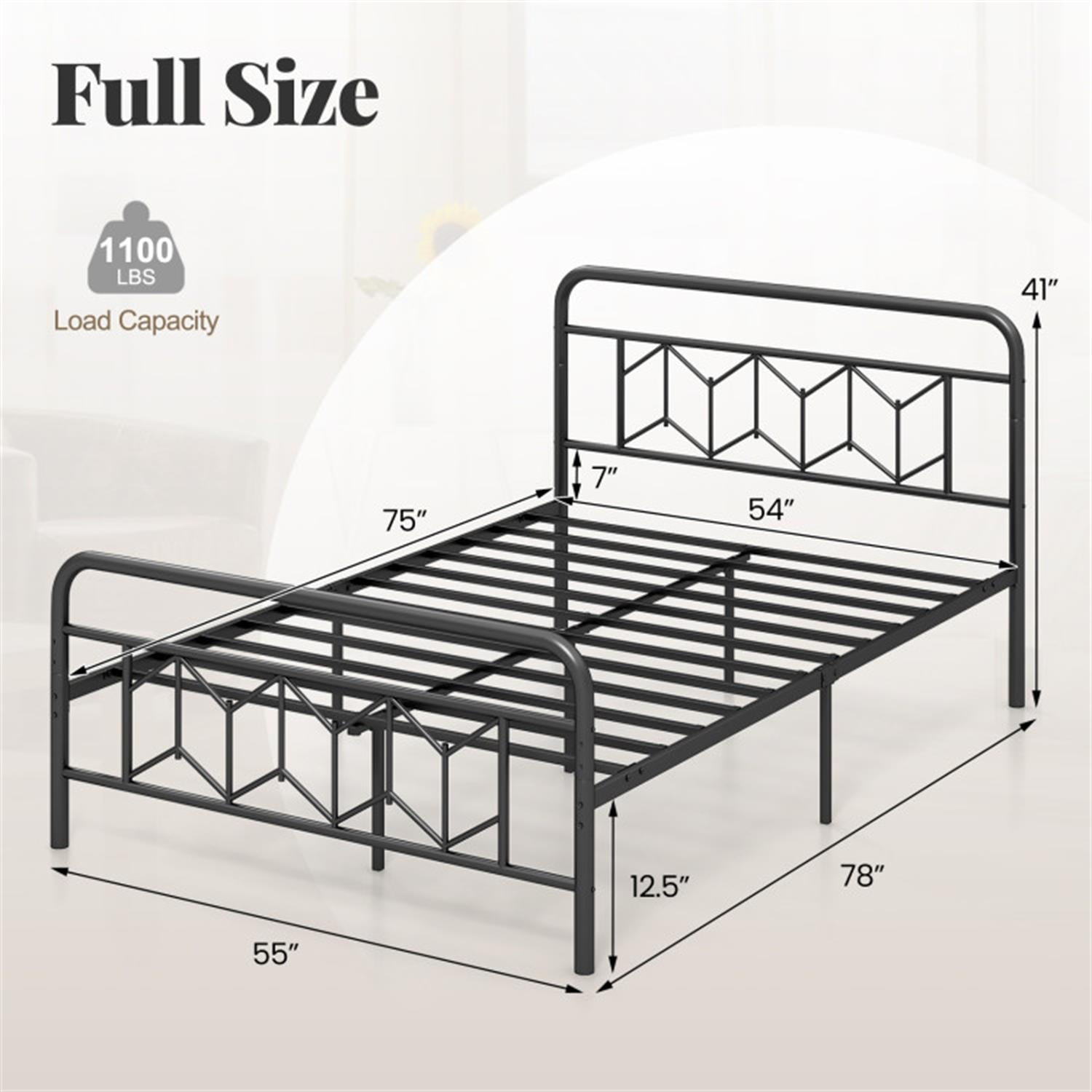 Demi Bonn Full Size Bed Frame with High Headboard and Snap Lock Metal Slats, Platform Bed Frame with Under Bed Storage, No Box Spring Needed, Black