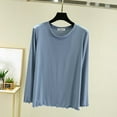 thumbnail image 4 of SELONE Undershirts Long Sleeve Women Thermal T-Shirt Crewneck Pullover Soild Tight Bottom Home Clothes Blue, 4 of 8
