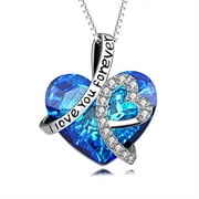 I Love You Forever Necklace, Blue Swarovski Crystal Heart Pendant, 24 Style