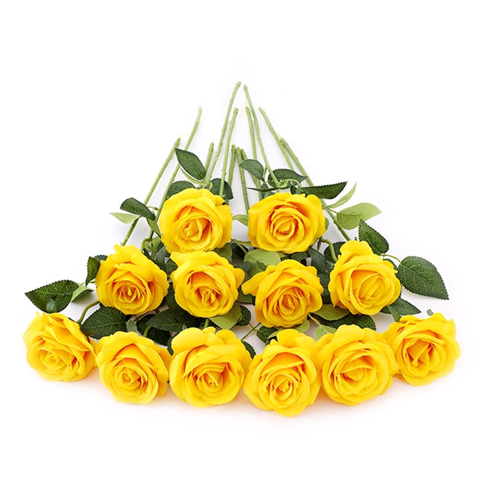 Decorating flowers 12 PCS Artificial Flowers Gold Roses Fake Silk