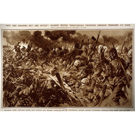 Battle Of Loos 1915 Nbritish Soldiers Wearing Gas Masks Attacking The German Second-Line Trenches At Loos France During World War I 25 September 1915 Illustration From A Contemporary English