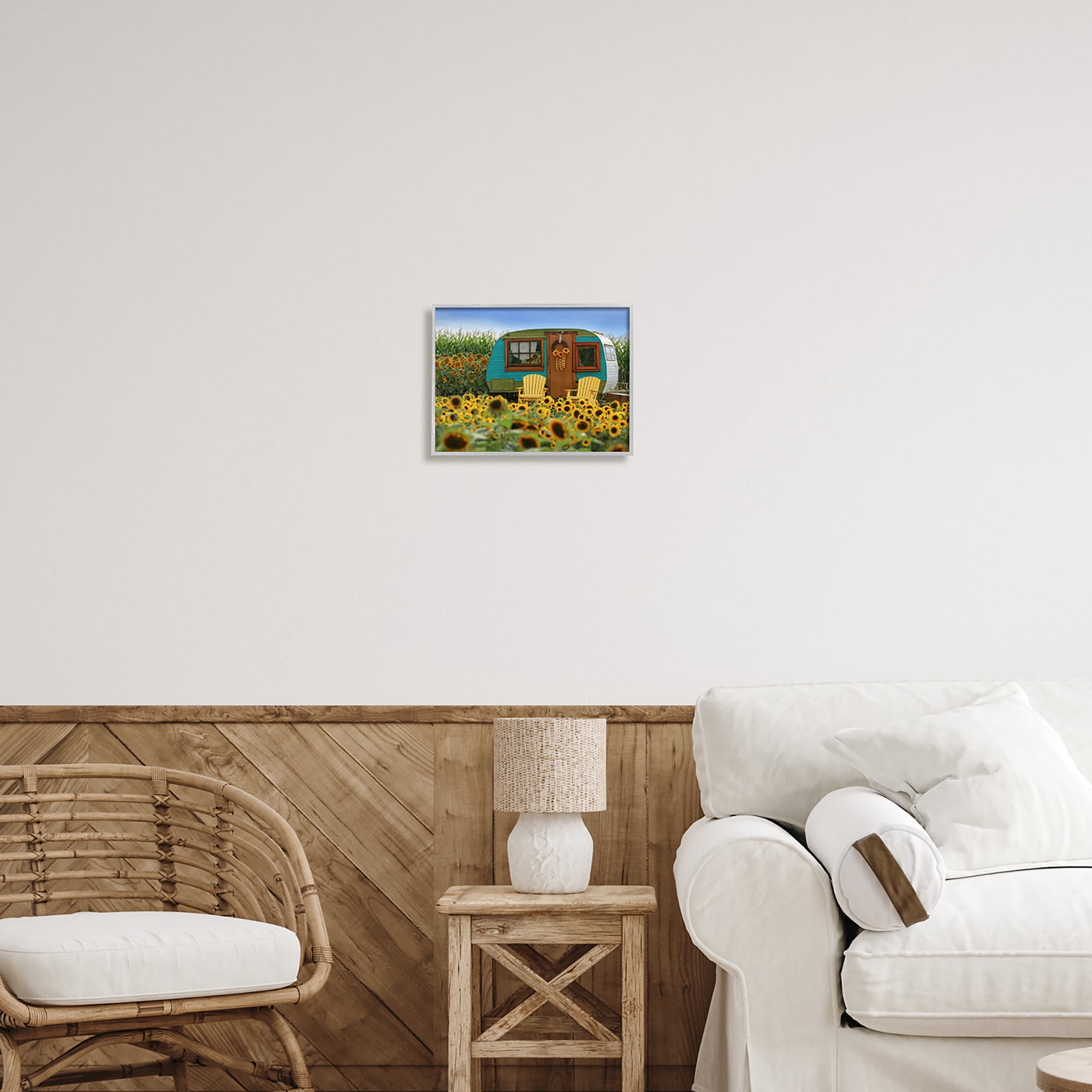 Stupell Lovely Sunflower Field Camper Botanical & Floral Photography Gray Framed Art Print Wall Art