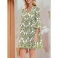 thumbnail image 5 of Women Summer Boho Dress 2025 Casual V Neck Babydoll Ruffle Sleeve Floral Mini Tunic Petite Sundress White & Green S, 5 of 7
