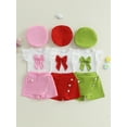 thumbnail image 3 of BemeyourBBs Toddler Baby Girl 2 Peice Skirts Set Cute Summer Fall Clothes Vintage Little Girls Short Sleeve 3D Bowknot T-Shirt Skorts Shorts Beret Hat, 3 of 9