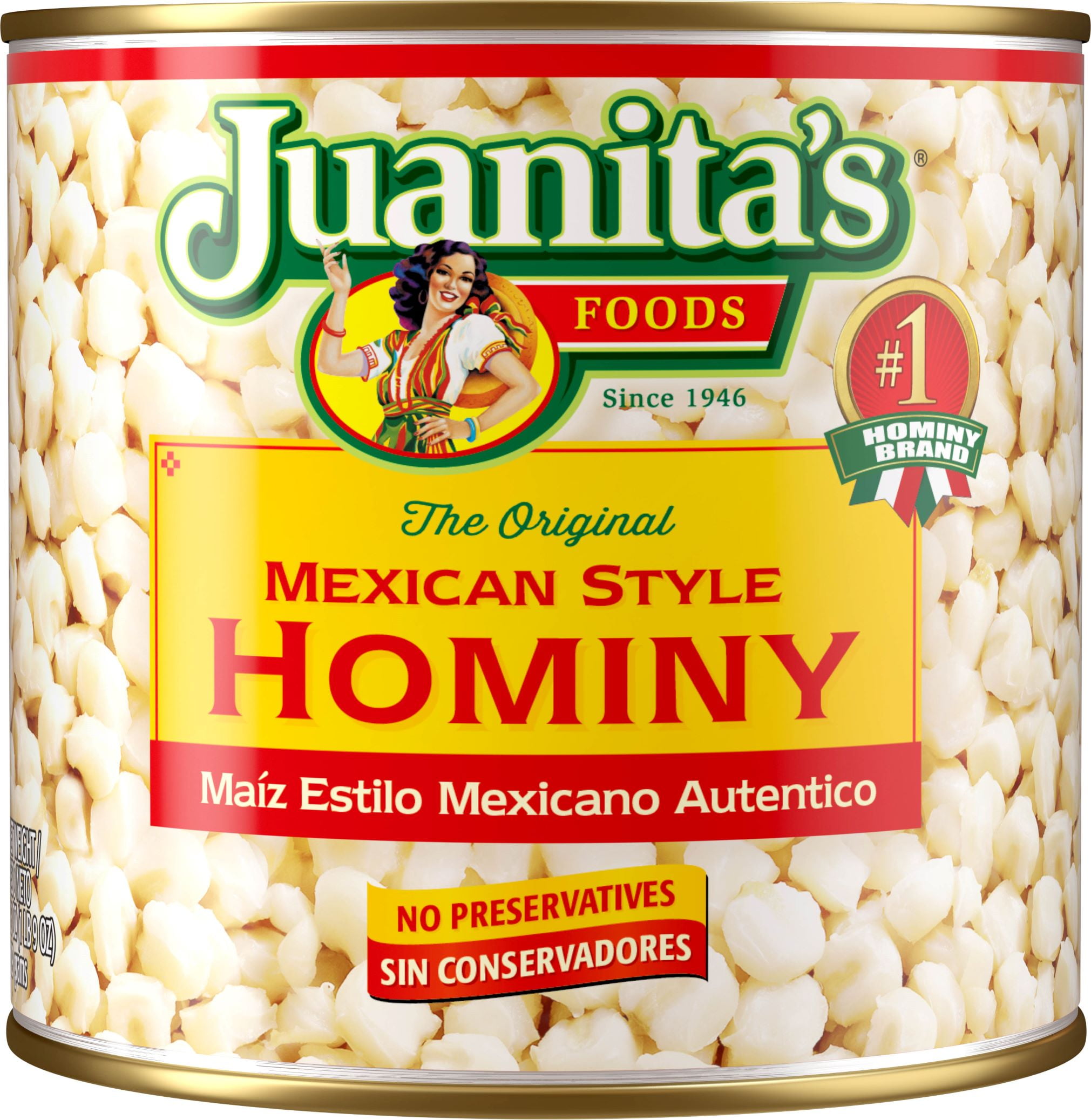 Juanita's Foods Mexican Style Hominy, Canned Hominy, 25 oz Shelf Stable