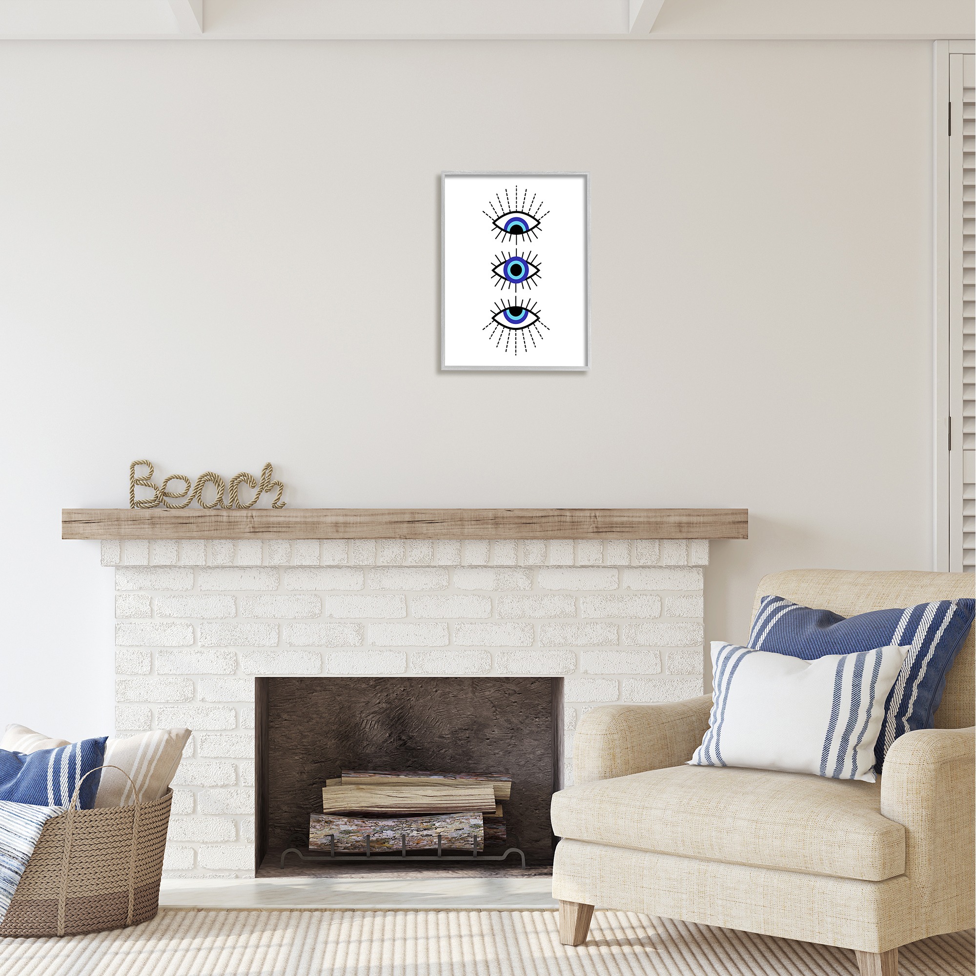 Stupell Industries Three Evil Eyes Pattern Abstract Painting Gray Framed Art Print Wall Art, 16 x 20
