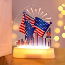 TOPRenddon Independence Day LED Night Light – 6.5 Inch Patriotic Acrylic Desk Lamp with USA Flag Design, Battery-Operated Warm White Decor for 4th of July, BBQs, Fireworks Parties & Home Celebrations