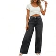 thumbnail image 3 of Karymi Women Clothing High Waist Wide Leg Jeans, Casual Washed Straight Leg Denim Pants with Hem, Loose Fit Floor-Length Trousers with Pockets Linen&nbsp;Pants&nbsp;Women, 3 of 8