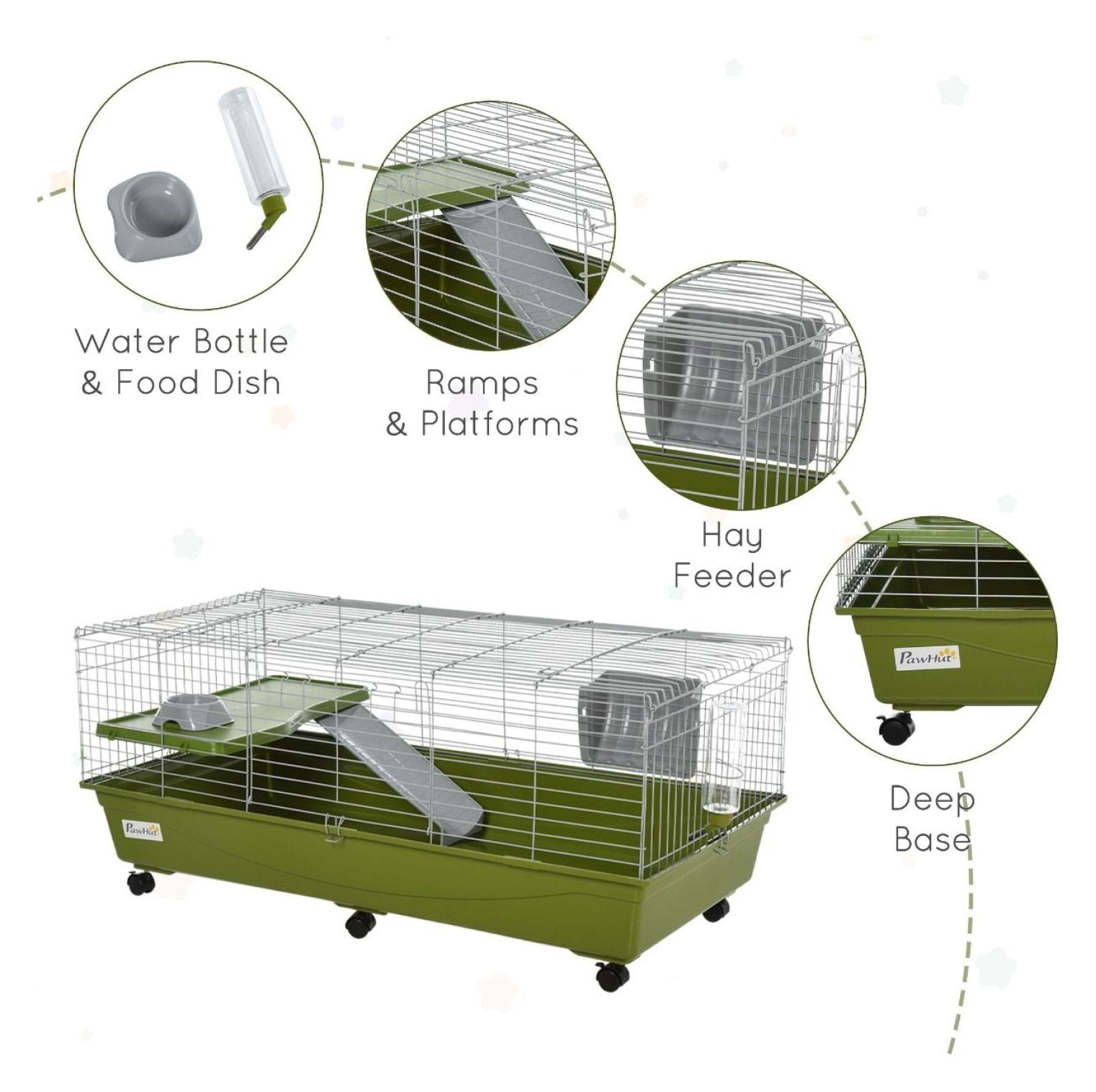 47" Chinchilla Cage Guinea Pig Hutch Small Animal Cage with Ramp, Platform, Food Dish & Water Bottle