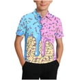 thumbnail image 6 of Boys' Ice Cream Print Polo Shirt Short Sleeve Pink Graphic Playful Casual Shirt 100% Polyester for Kids,Size 12-13 T, 6 of 7