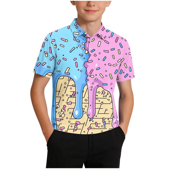 Camisa de Suéter Casual para Niños con Botón de Solapa Impreso de Manga Corta para Niños Y Niñas