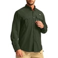 thumbnail image 1 of Camisas de pesca con protección solar de manga larga, camisas de viaje y trabajo para hombre, camisas con botones UPF50 o más y bolsillos con cremallera (talla XXL, color oliva), 1 of 6