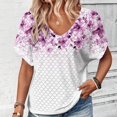 thumbnail image 2 of YOIAVAIOY Women's V Neck Short Sleeve T Shirts Lightweight Floral Printed Blouses Summer Casual Loose Dressy Outfits Multicolor M, 2 of 7