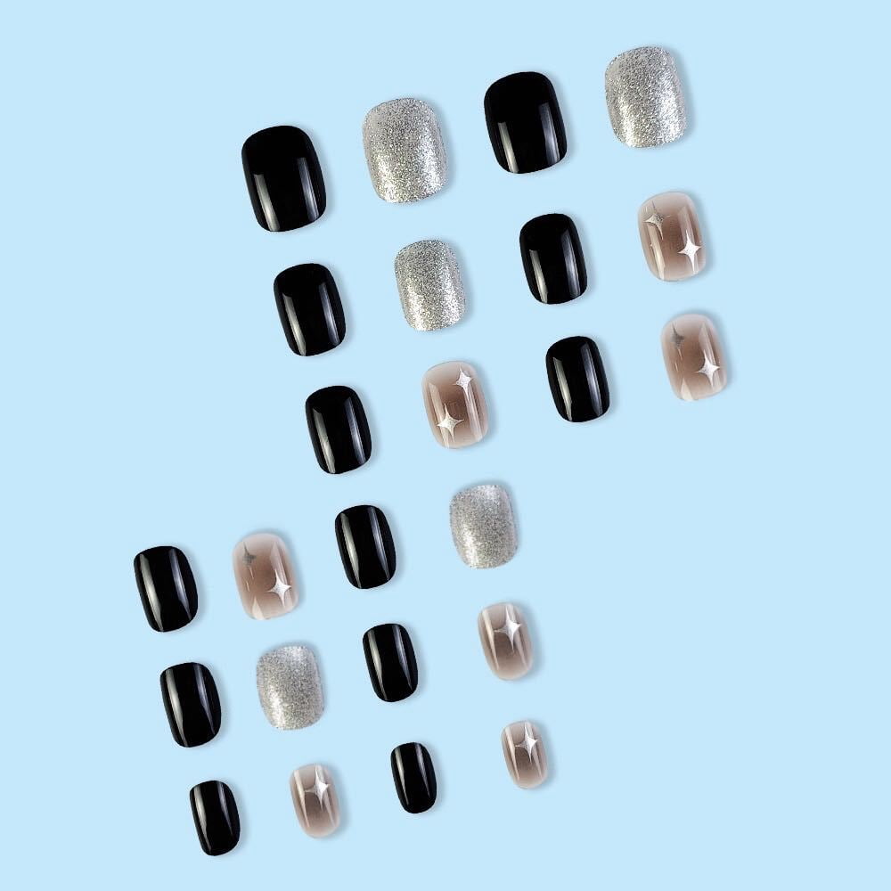Cross-border hot sale square fake nails flash fashion cat eye nude wearing nail removable fake nail finished product wholesale