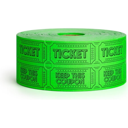 1000 Raffle Tickets Double Roll | Tickets for Events, Drinks, 50/50, Carnival, Classroom (Fluorescent Green)