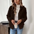 thumbnail image 7 of Wutalume Women's Plush Jacket, Casual Solid Color Hooded Drawstring Jacket, Jacquard Design for Fall and Winter, Soft and Warm, Perfect for Relaxed Fit and Comfort,Coffee 2XL, 7 of 7