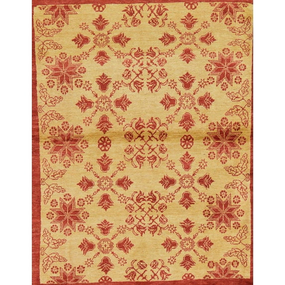 Ahgly Company Machine Washable Indoor Rectangle Abstract Orange Red Area Rugs, 7' x 9'