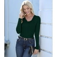 thumbnail image 5 of Womens Fall Clothes Long Sleeve Shirts Scoop Neck Ribbed Knit Slim Fitted Trendy Casual Tops Dark Green M, 5 of 9