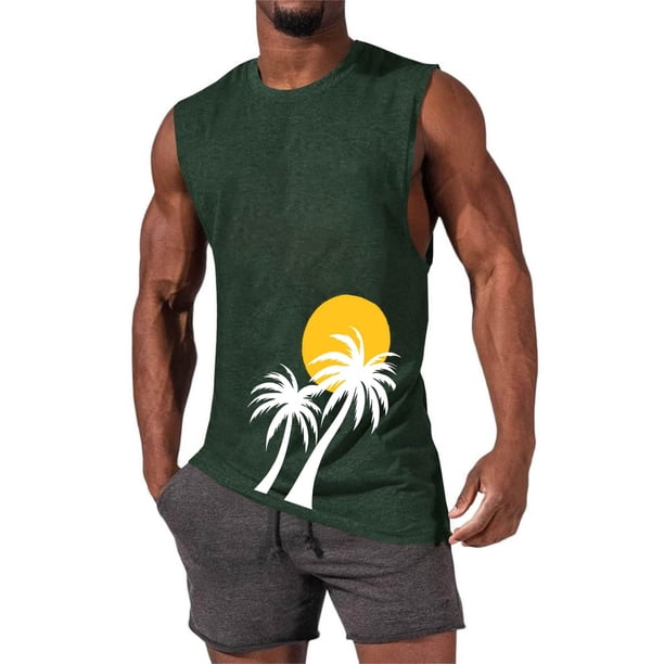 Camiseta sin mangas de cuello redondo para hombre, informal, a la moda, con estampado, deportiva, de poliéster