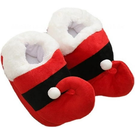 

shuwee Christmas Fuzzy Slippers Shoes Cartoon Santa Claus Shoes Xmas Gift Plush Shoes for Indoor Outdoor