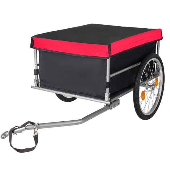 Foldable Bicycle Cargo Trailer with 20" Wheels, Removable Cover & Quick Release Folding Frame, Bike Wagon for Luggage Tools Groceries, Black & Red